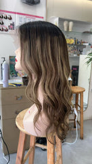 MEBARY Luscious Brown Ombre 200% Density Long Wavy Human Hair Wig