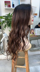 MEBARY Luscious Brown Ombre 200% Density Long Wavy Human Hair Wig