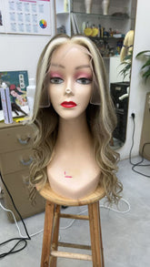 MEBARY Brown gold Silky-Smooth Ombre Long Waves Human Hair Wig