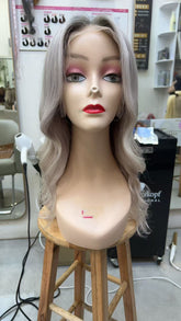 MEBARY Flowing Smoky Gray Ombre Long Curly Human Hair Wig