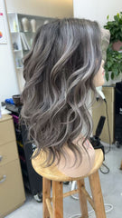 MEBARY Silver Balayage 200% DensityWavy Human Hair Wig with Soft Curls