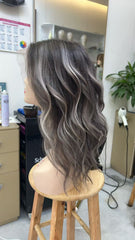 MEBARY Silver Balayage 200% DensityWavy Human Hair Wig with Soft Curls