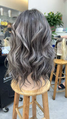 MEBARY Silver Balayage 200% DensityWavy Human Hair Wig with Soft Curls