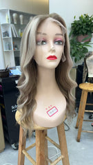 MEBARY Ash Blonde Balayage Wavy Human Hair Wig with Natural Look