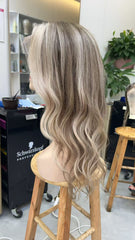 MEBARY Ash Blonde Balayage 200% Density Wavy Human Hair Wig with Natural Look