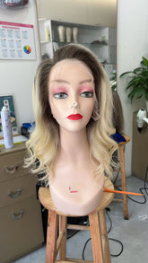 MEBARY Ombre Blonde Human Hair Wig for White Women with Dark Roots