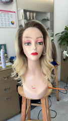 MEBARY Ombre Blonde Human Hair Wig for White Women with Dark Roots