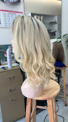 MEBARY Ombre Blonde 200% Density Human Hair Wig for White Women with Dark Roots