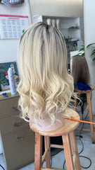 MEBARY Ombre Blonde 200% Density Human Hair Wig for White Women with Dark Roots