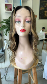 MEBARY Ash Blonde Highlighted Human Hair Wig with Natural Middle Part
