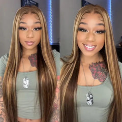 Ombre Highlights Ready Go Straight Glueless Wigs Human Hair