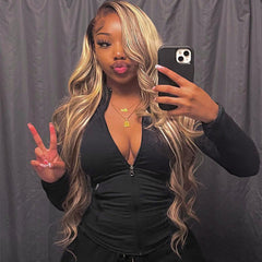 P4/613 Blonde Highlight Human Hair Wig 180% Density