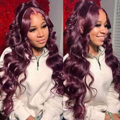 Dark Burgundy Wavy Human Hair Wigs