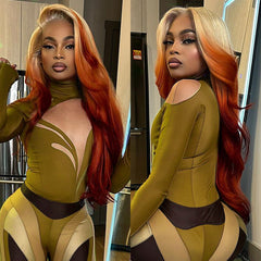 Ombre Blonde Highlight Ginger Orange Human Hair Wigs