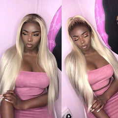 1b/613 Ombre Blonde Wig with Black Roots 100% Human Hair