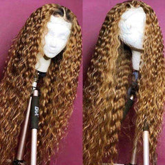 #30 Light Auburn Curly Hair Wig Deep Wave Transparent Lace Front Human Hair Wigs
