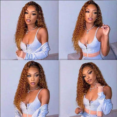 #30 Light Auburn Curly Hair Wig Deep Wave Transparent Lace Front Human Hair Wigs