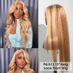 Brown Wigs With Blonde Highlights 13x4 Lace Wigs Body Wave Human Hair
