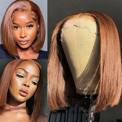 Chocolate Brown Straight Bob Wigs Glueless Lace Front Wigs 100% Human Hair