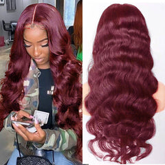 99J Burgundy Lace Wigs Body Wave Dark Red Human Hair Wigs