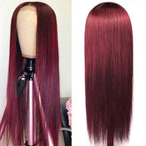 99J Burgundy Glueless Lace Wig Wine Red Silky Straight Human Hair Wigs