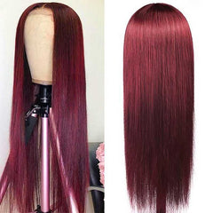 99J Burgundy Glueless Lace Wig Wine Red Silky Straight Human Hair Wigs