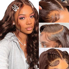 Chocolate Brown Body Wave Lace Wigs 100% Human Hair