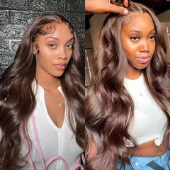 Chocolate Brown Body Wave Lace Wigs 100% Human Hair