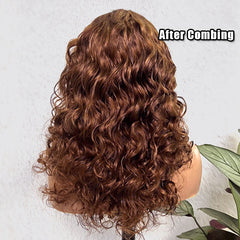 Curly P4/27 Brown Blonde Highlight Wigs Transparent Lace Frontal Wig 100% Human Hair