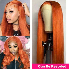 #350 Ginger Orange Colored Wig Silky Straight Lace Front Human Hair Wigs