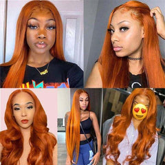 #350 Ginger Orange Colored Wig Silky Straight Lace Front Human Hair Wigs