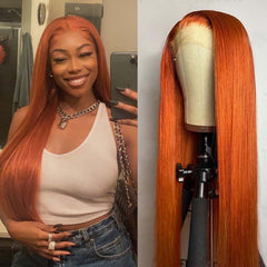 #350 Ginger Orange Colored Wig Silky Straight Lace Front Human Hair Wigs