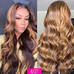 Ombre Highlight Wig Body Wave Brown Blonde Human Hair Wigs P4/27 Color