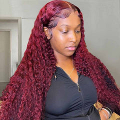 Wine Red 99J Deep Curly Burgundy Wig 360 Transparent Lace Frontal Human Hair Wigs