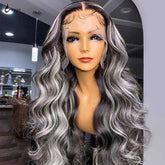 Platinum Highlights Mixed Color Transparent Lace Front Human Hair Wigs Body Wave