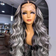 Platinum Highlights Mixed Color Transparent Lace Front Human Hair Wigs Body Wave