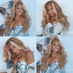 Brown Wigs With Blonde Highlights 13x4 Lace Wigs Body Wave Human Hair
