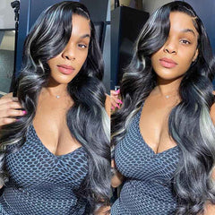 Platinum Highlights Mixed Color Transparent Lace Front Human Hair Wigs Body Wave