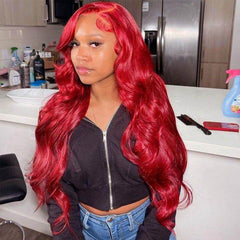 Red Colored Human Hair Wigs HD Lace Front Wig