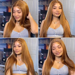 #30 Medium Auburn Brown Lace Front Wigs Brazilian Straight Virgin Human Hair Wig