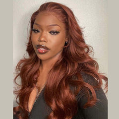 #35 Dark Chocolate Auburn Wig Body Wave Transparent Lace Human Hair Wigs
