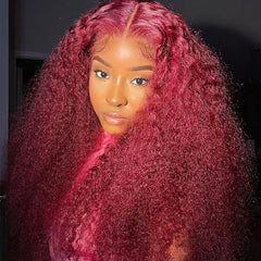 99J Dark Red Burgundy Jerry Curly Wig 360 Transparent Lace Frontal Human Hair Wigs