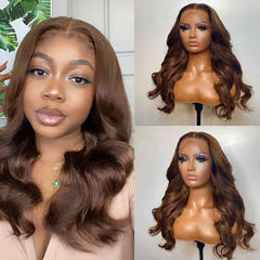 #4 Chocolate Brown Wig Body Wave Transparent Lace Human Hair Wigs