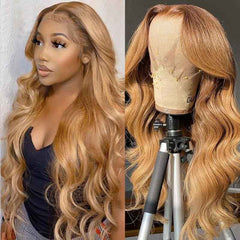 Honey Brown Wig Wavy Human Hair Wigs