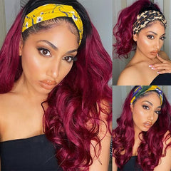 99J Burgundy Hair Headband Wig With Black Roots Body Wave Human Hair Wigs