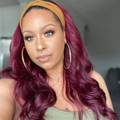 99J Burgundy Hair Headband Wig With Black Roots Body Wave Human Hair Wigs