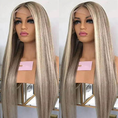 Ash Blonde Balayage On Brown Wigs 13x4 HD Transparent Lace Human Hair Wigs