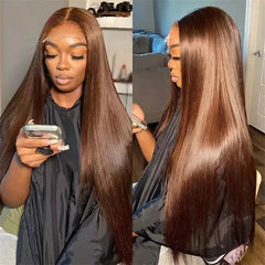#4 Chocolate Brown Wig Straight Lace Front Wigs 100% Human Hair