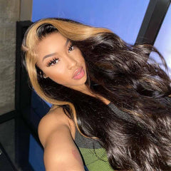 Blonde/Brown/Pink Skunk Stripe Wig Highlights Body Wave HD Lace Human Hair Wigs