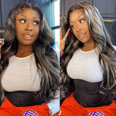 Platinum Highlights Straight Mixed Color Transparent HD Lace Front Human Hair Wigs